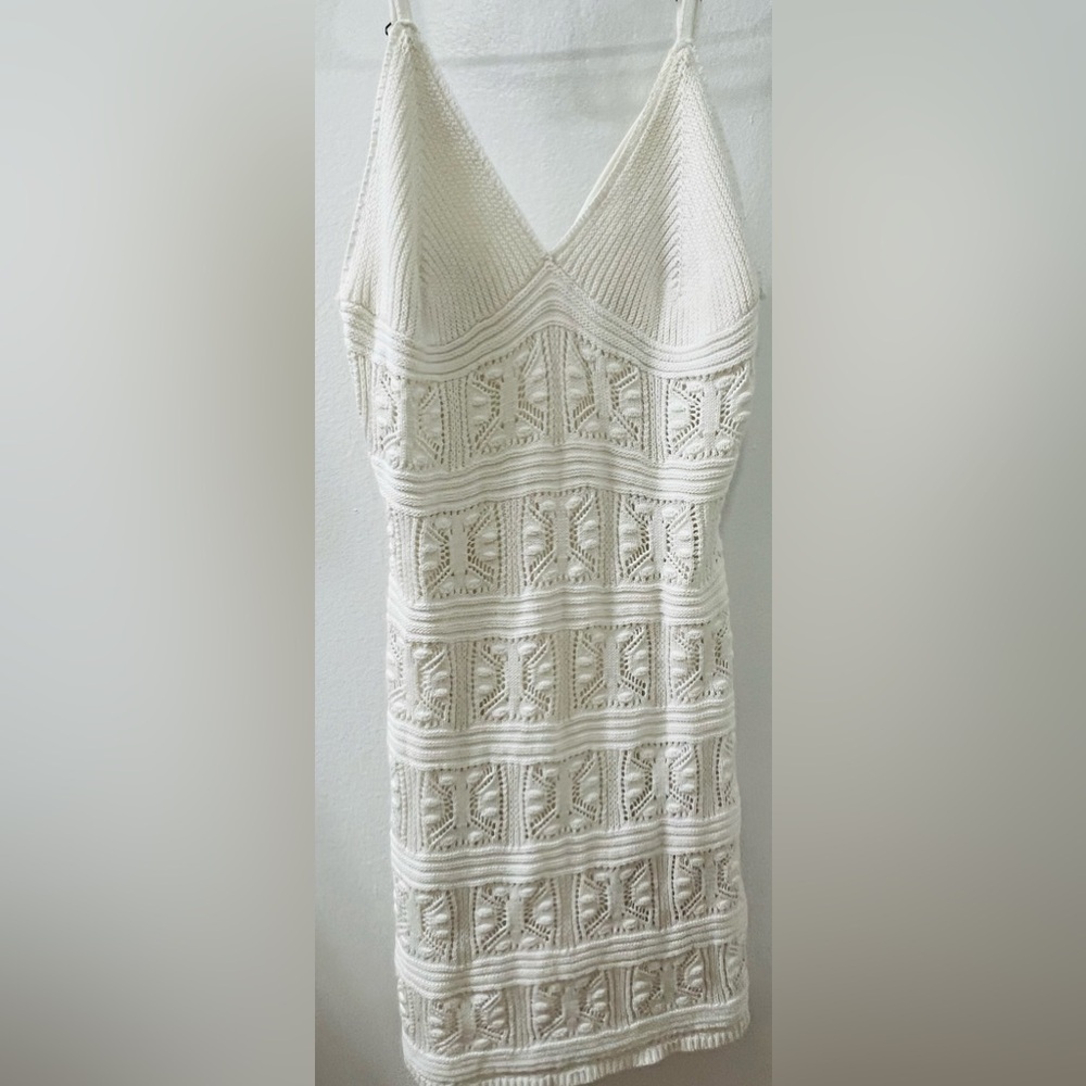 Olive & Oak Cream Crochet Knit Slip Dress